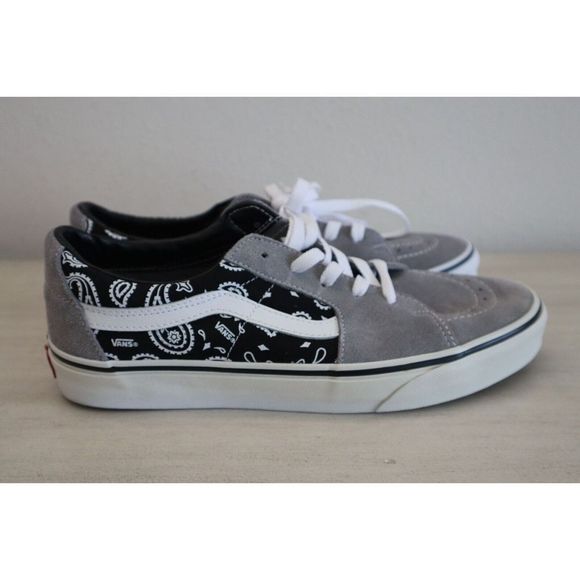 VANS Men's 9 Women's 10.5 Paisley Gray/True White Suede Sk8-Low Shoes SIB - Picture 4 of 6